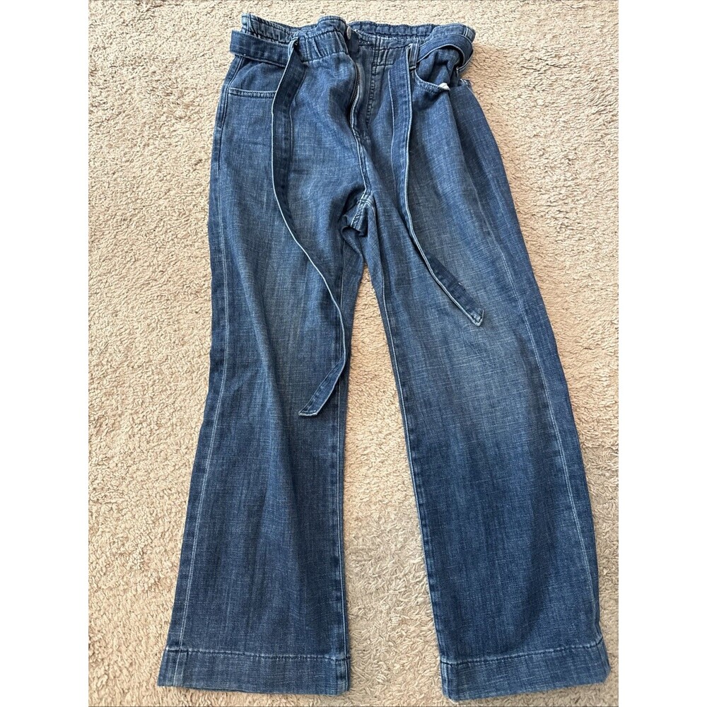 J.Crew Factory High Rise Wide Leg Jeans Size 26 Self Tie Belt Blue Denim